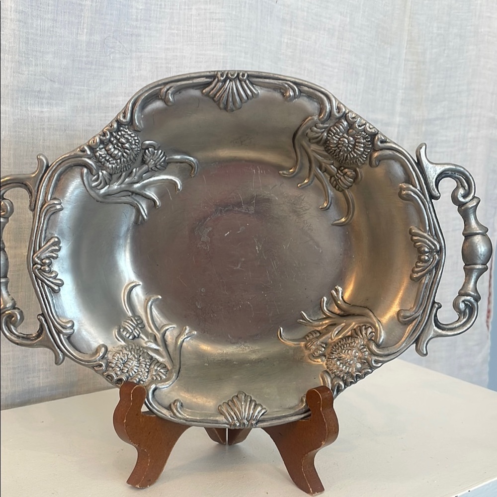 Vintage pewter  Decorative Tray with handles